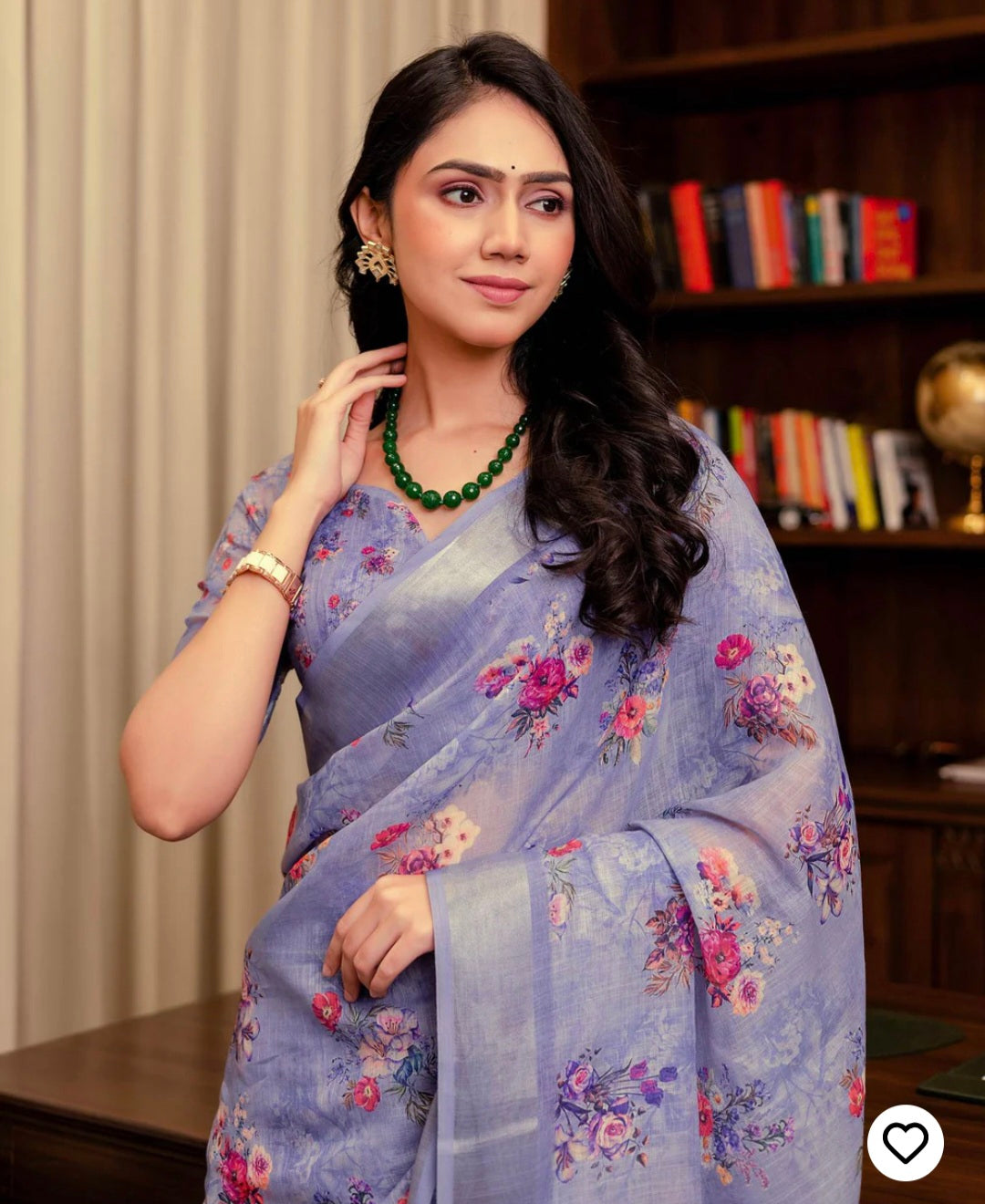 Ready To Wear Lavender Linen Woven Border Floral Printed Saree