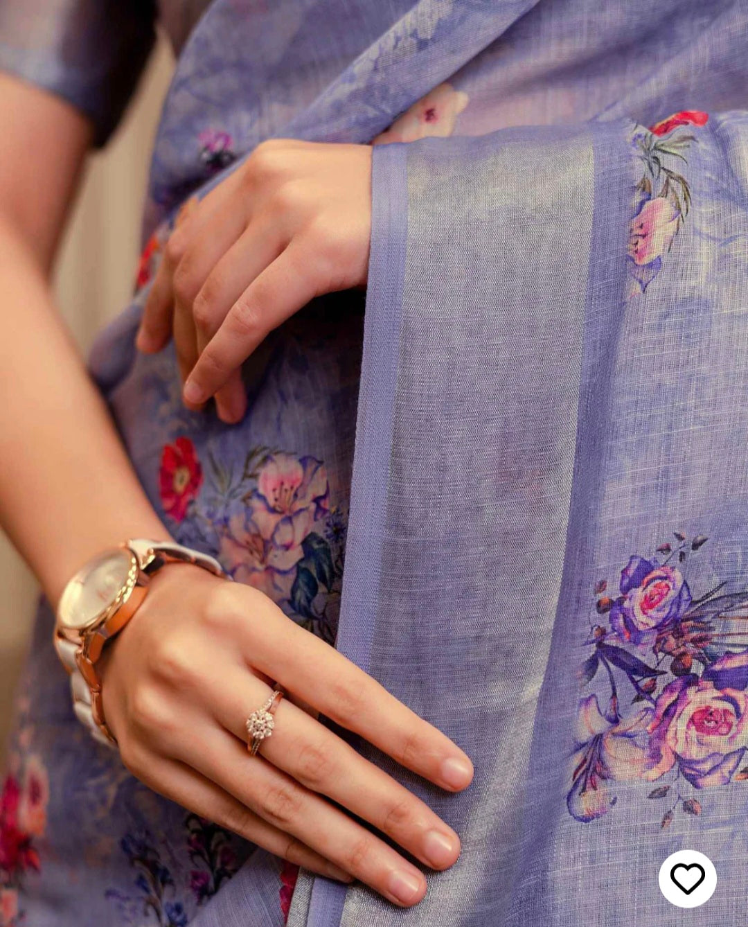 Ready To Wear Lavender Linen Woven Border Floral Printed Saree