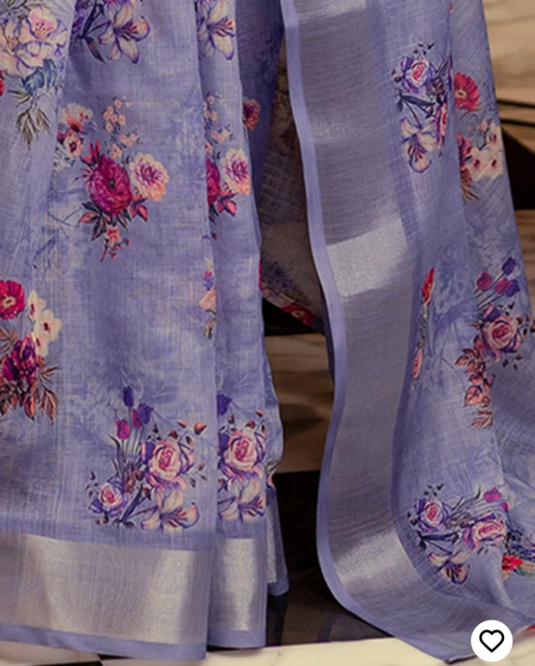 Ready To Wear Lavender Linen Woven Border Floral Printed Saree