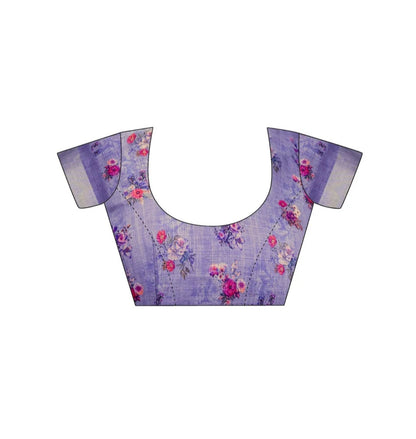 Ready To Wear Lavender Linen Woven Border Floral Printed Saree