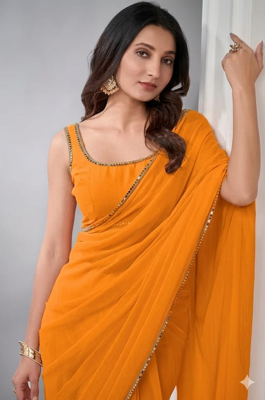 Musturd Elegance Embellished Saree