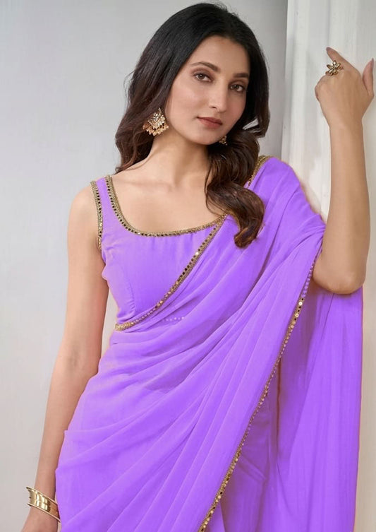 Lavender Elegance Embellished Saree