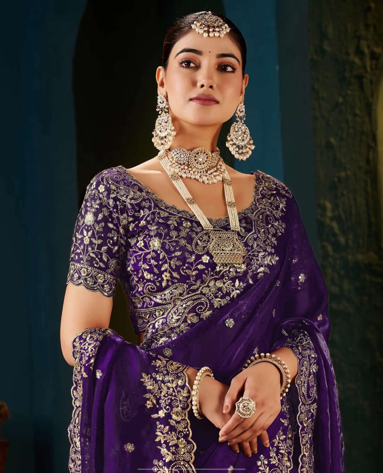 Purple Tissue Satin Sequence Embroidery Saree