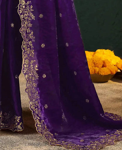 Purple Tissue Satin Sequence Embroidery Saree