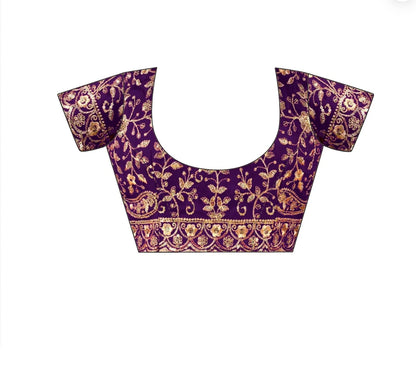 Purple Tissue Satin Sequence Embroidery Saree