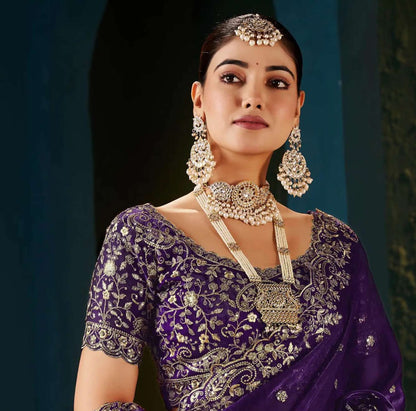 Purple Tissue Satin Sequence Embroidery Saree