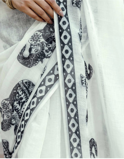 White Linen Printed Saree