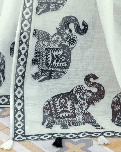 White Linen Printed Saree