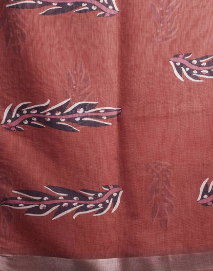 Brown Cotton Linen Printed Saree