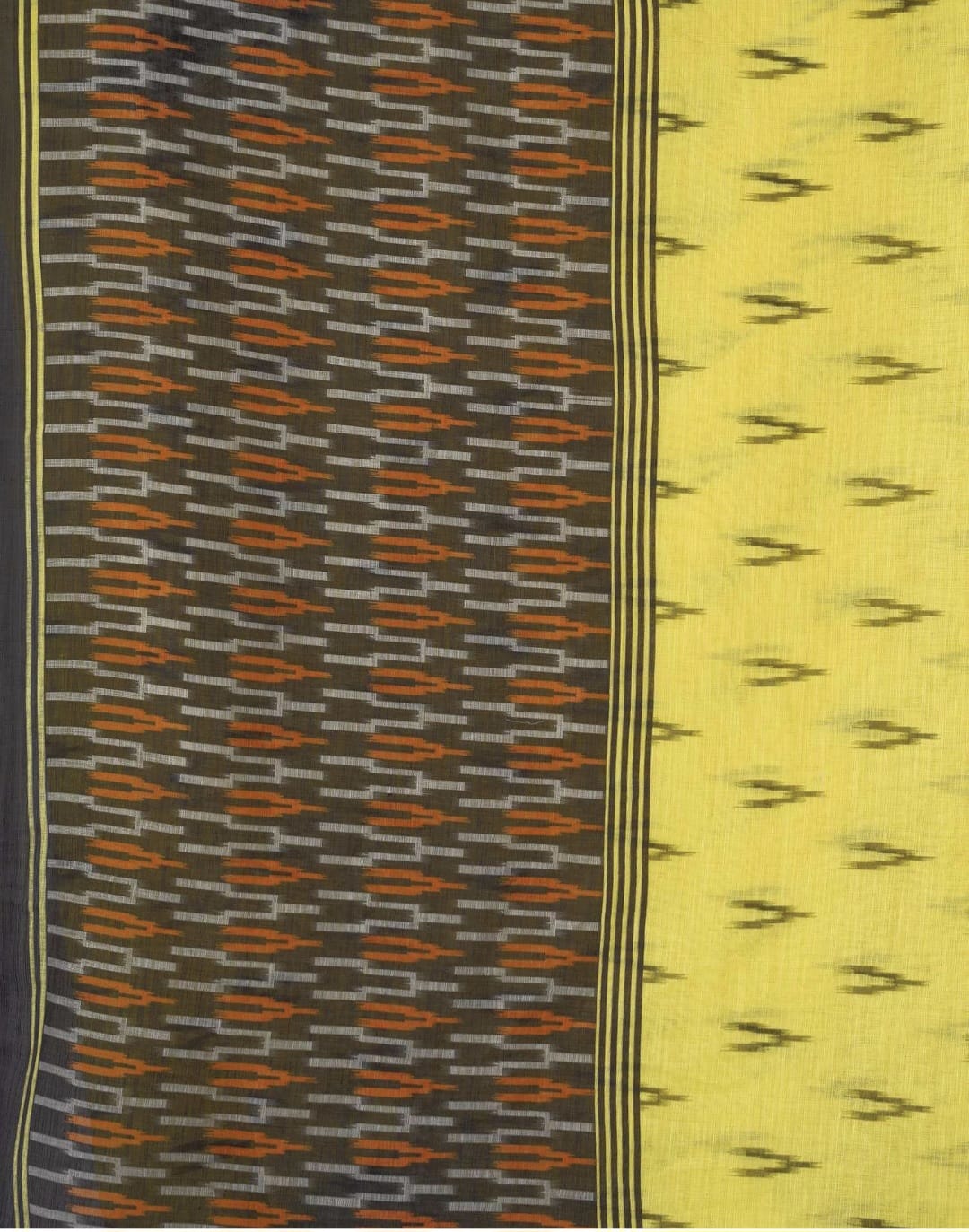 Yellow Linen Ikkat Printed Saree