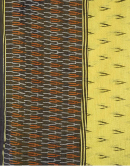 Yellow Linen Ikkat Printed Saree