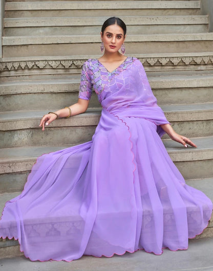 TAGALE Embroidered Bollywood Georgette Saree(Lavender)