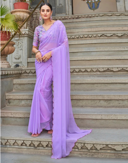 TAGALE Embroidered Bollywood Georgette Saree(Lavender)