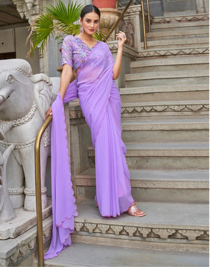 TAGALE Embroidered Bollywood Georgette Saree(Lavender)