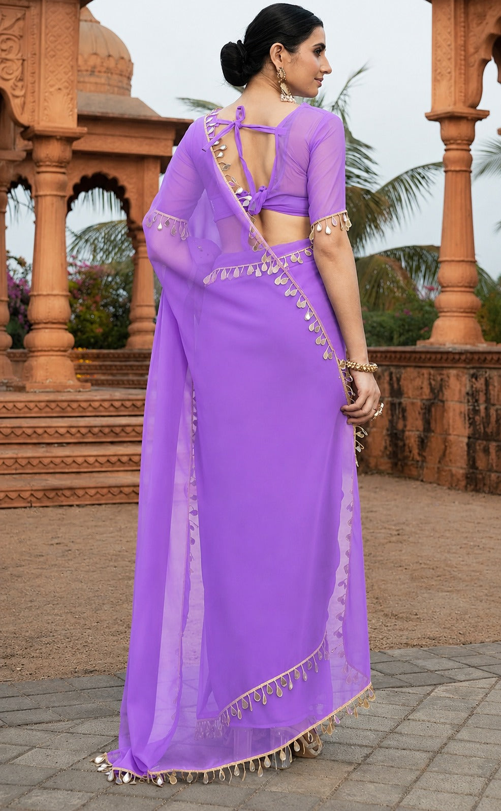 Elegant Party Wear Lavender Georgette Saree