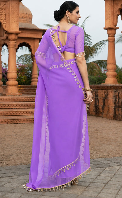 Elegant Party Wear Lavender Georgette Saree
