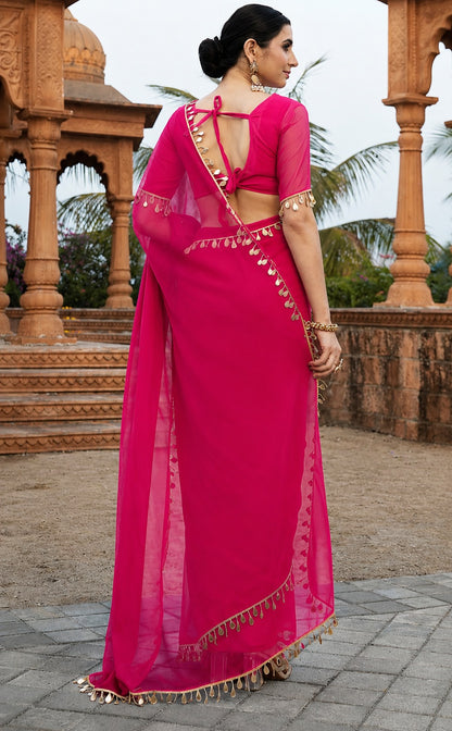 Elegant Party Wear Pink Georgette Saree