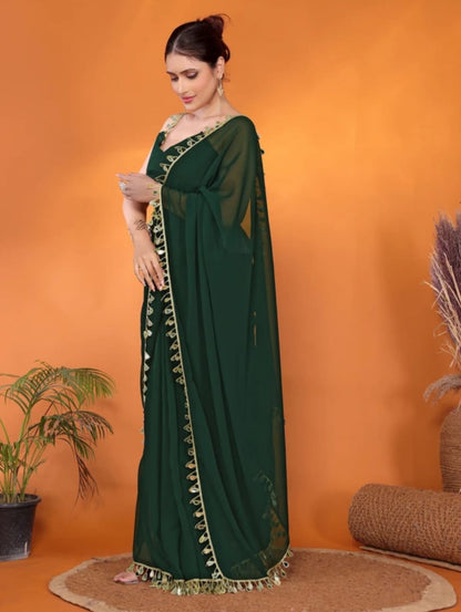 Elegant Party Wear Green Georgette Saree