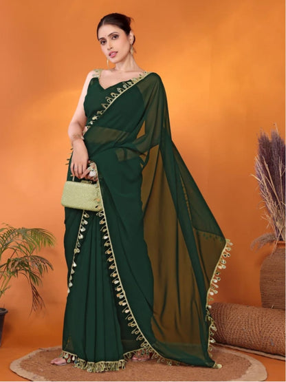 Elegant Party Wear Green Georgette Saree