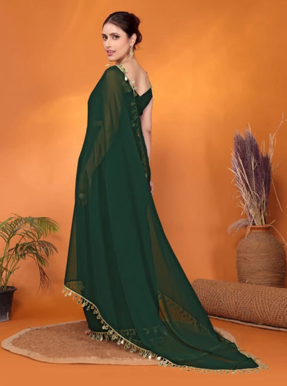 Elegant Party Wear Green Georgette Saree