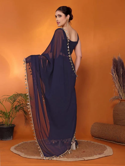 Elegant Party Wear Nevy Blue Georgette Saree