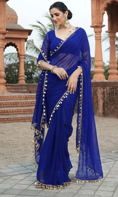 Elegant Party Wear Blue Georgette Saree