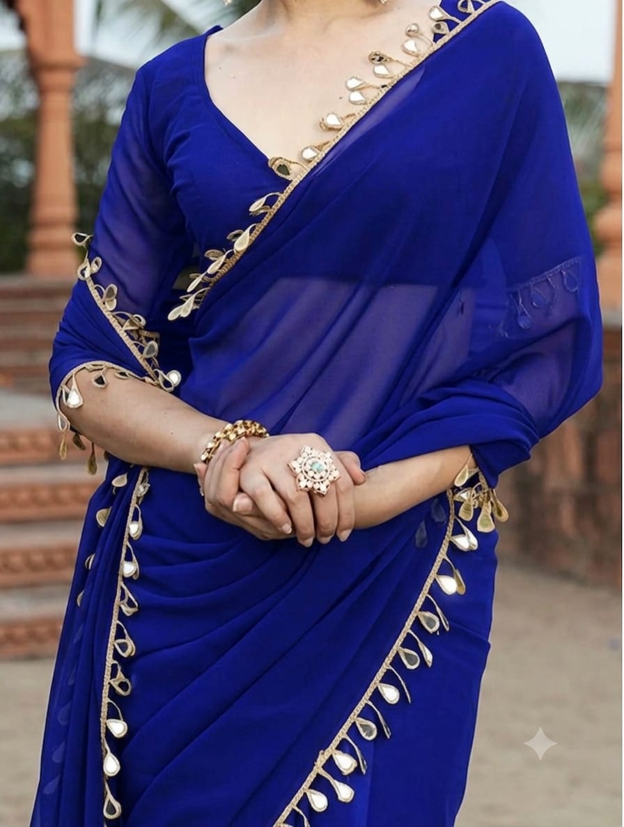 Elegant Party Wear Blue Georgette Saree