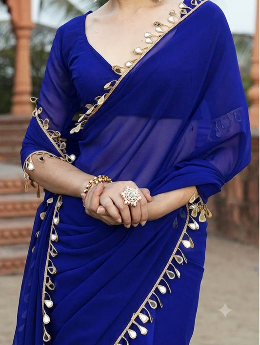 Elegant Party Wear Blue Georgette Saree