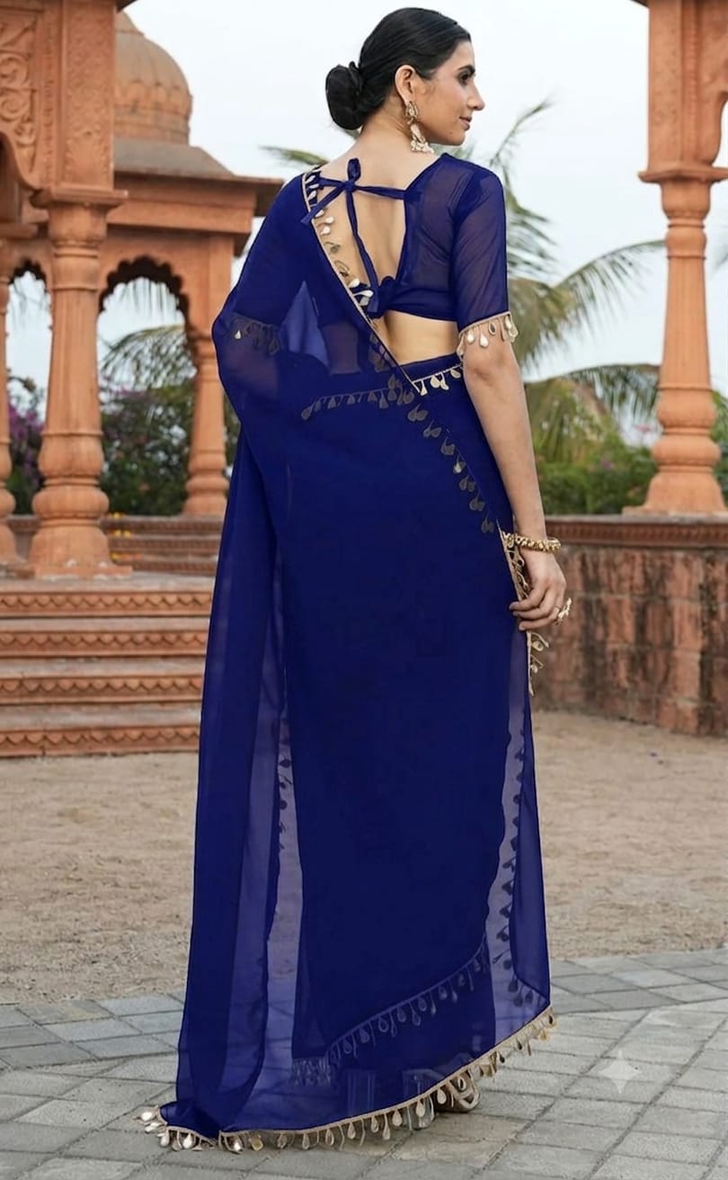 Elegant Party Wear Blue Georgette Saree
