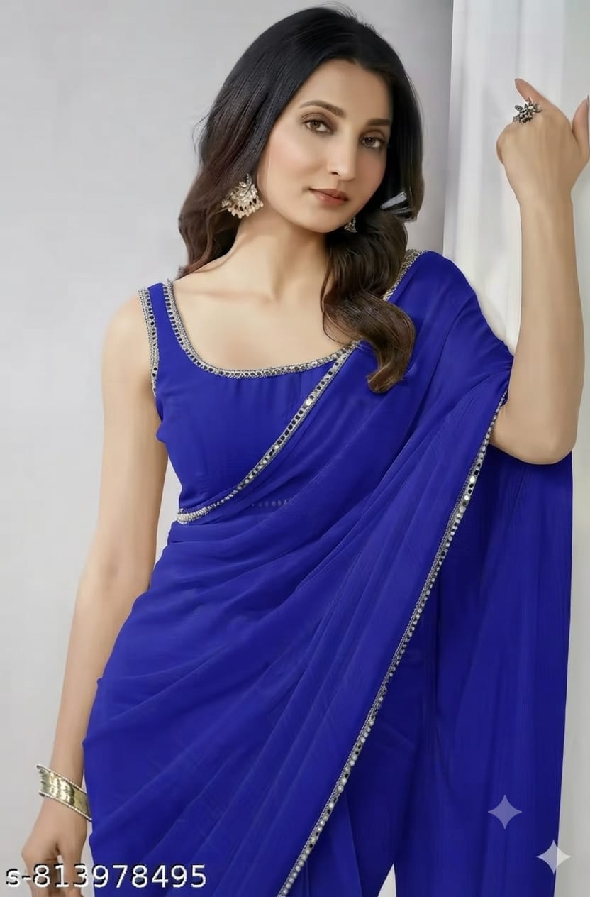 Royal Blue Elegance Embellished Saree