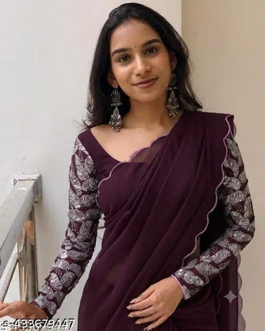 Purple Embroidered Saree with Designer Floral Work Blouse