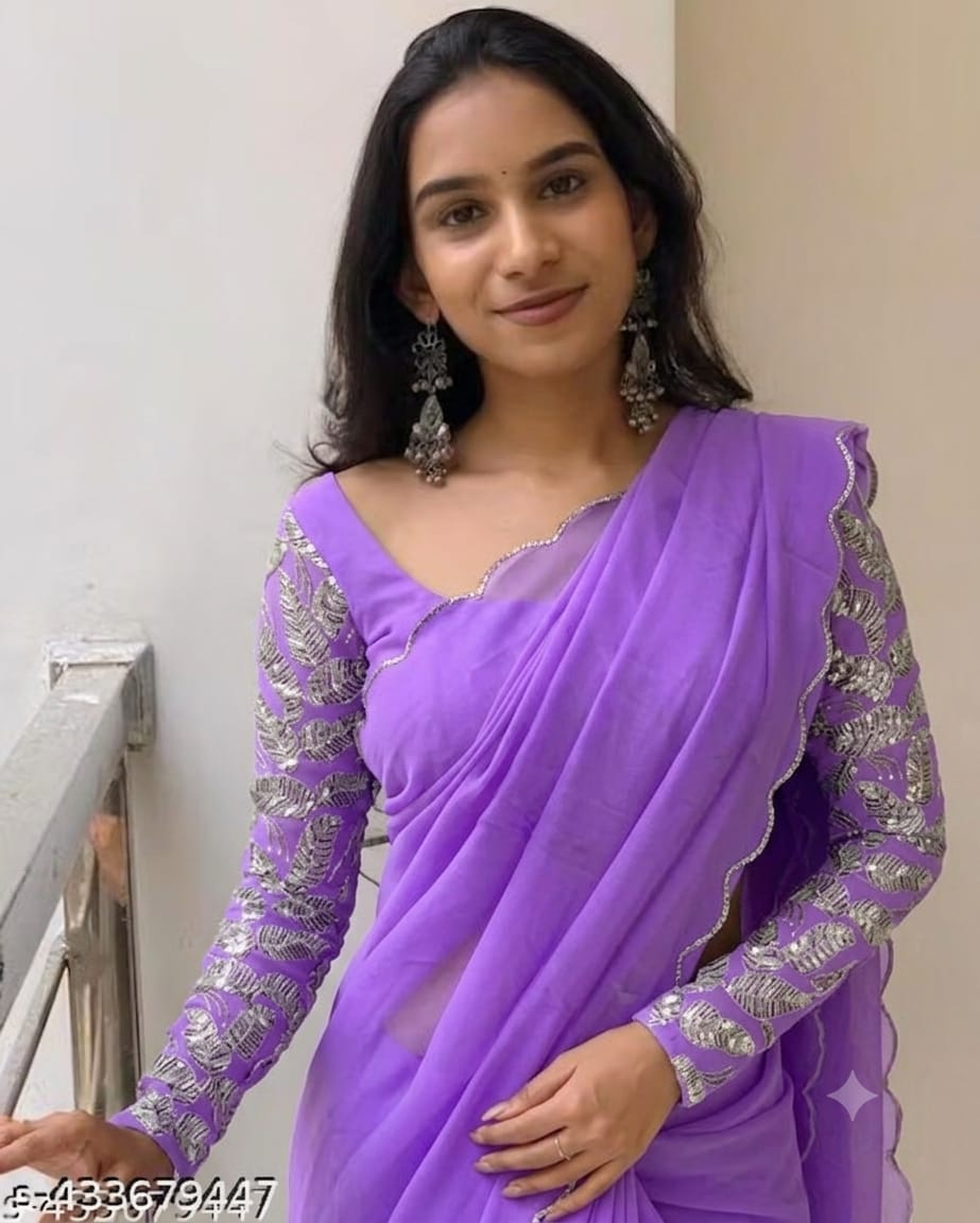 Lavender Embroidered Saree with Designer Floral Work Blouse