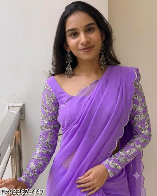 Lavender Embroidered Saree with Designer Floral Work Blouse