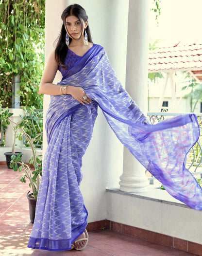 Blue Linen Ikkat Printed Saree