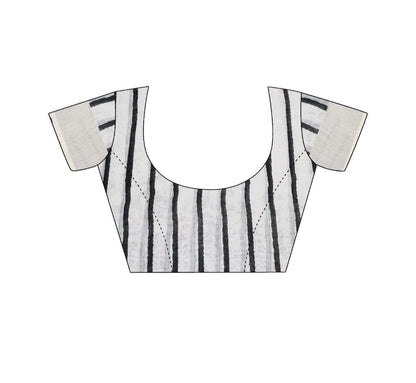 Off White Linen Printed Saree