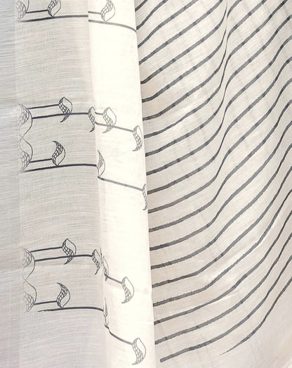 Off White Linen Printed Saree